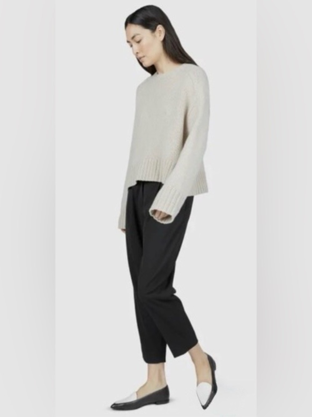 NIB [Everlane] Pointed Toe Italian Leather Black/White Flats Women’s 8.5 - Picture 2 of 15